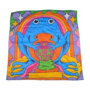 Under your spell Scarf  I See Great Things Frog  psychedelic 27.25"x 26.75"